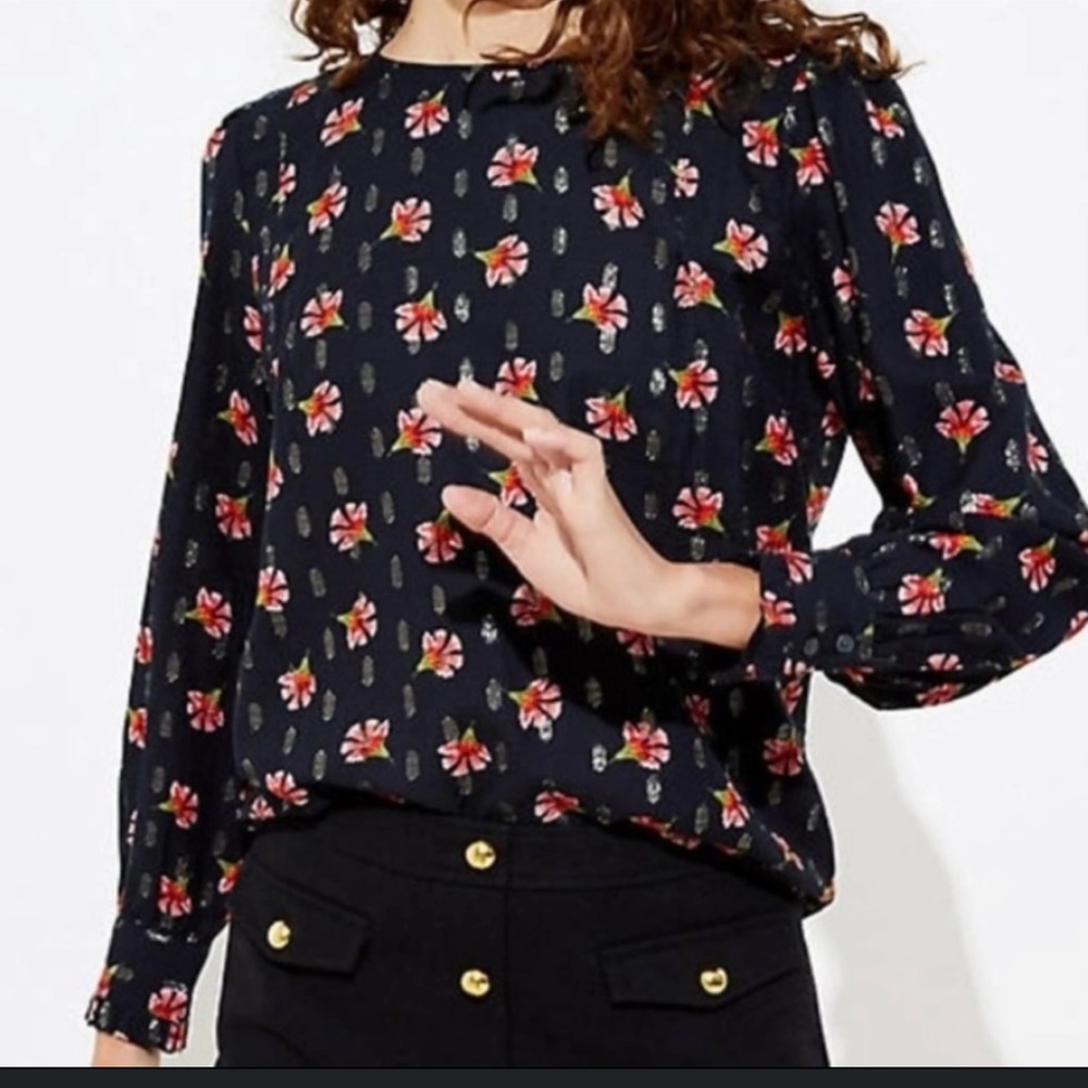 LOFT floral shimmer puff sleeve blouse